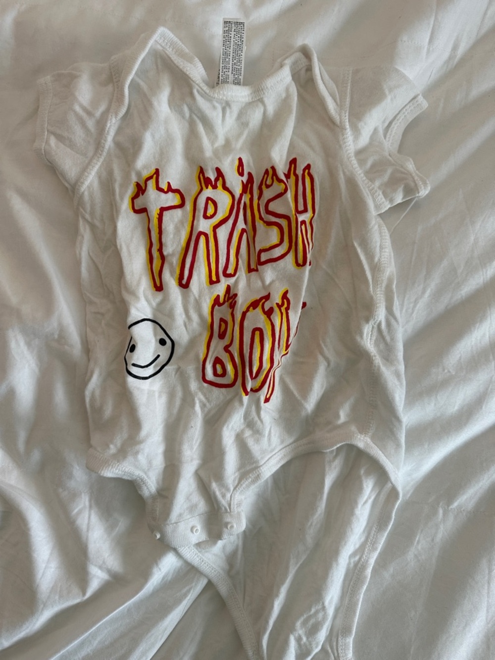 White 'Trash Boy' Graphic Short Sleeve Kids Tee